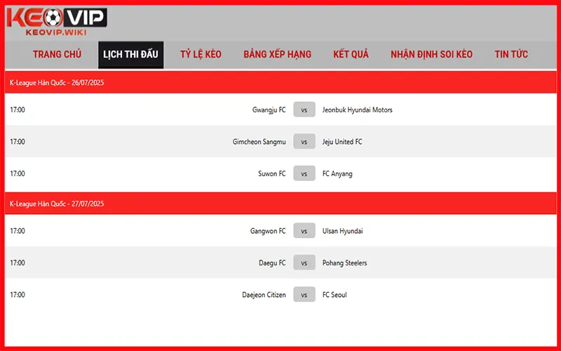 Thông tin ngày giờ trận đấu của lịch thi đấu trang KEOVIPAlt: Thông tin chi tiết trận đấu từ lịch thi đấu KEOVIP
