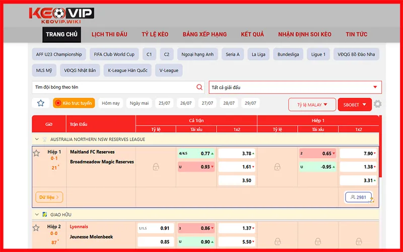 KEOVIP không yêu cầu đăng ký hay liên kết tài khoản người dùngAlt: Giao diện kèo KEOVIP, không chứa tính năng cược trực tiếp